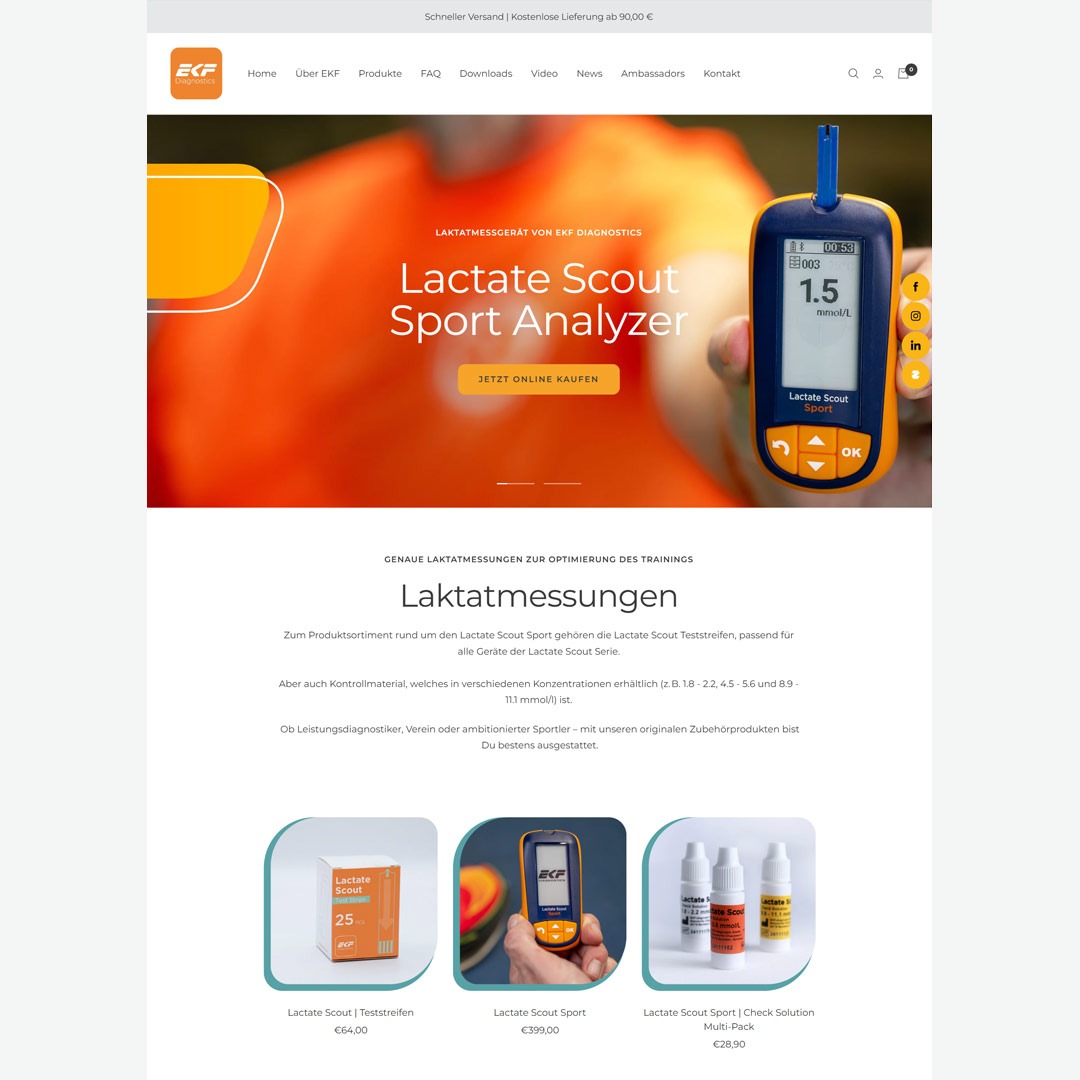 Onlineshop by Shopify als Lactate Scout Sport für Firma EKF Diagnostics