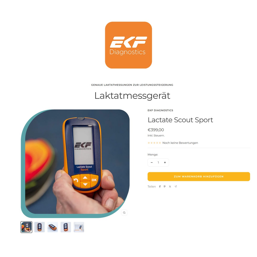 Onlineshop by Shopify als Lactate Scout Sport für Firma EKF Diagnostics Produkthervorhebung