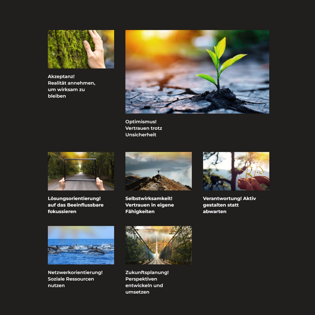 Die sieben Resilienzfaktoren</p>
<p>Resilienz ist erlernbar und basiert auf sieben psychologisch fundierten Faktoren.